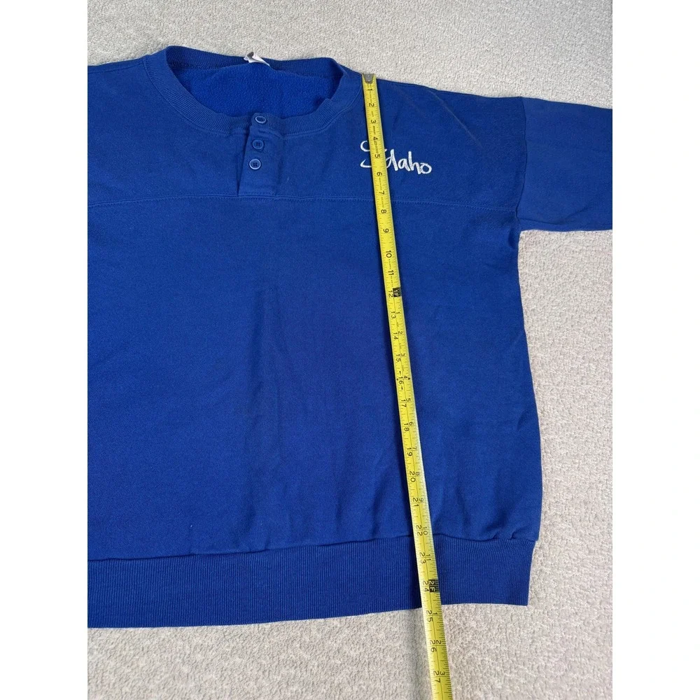 Vintage Velva Sheen Idaho Sweater Mens XL Blue Pullover Crewneck Embroidered 90s